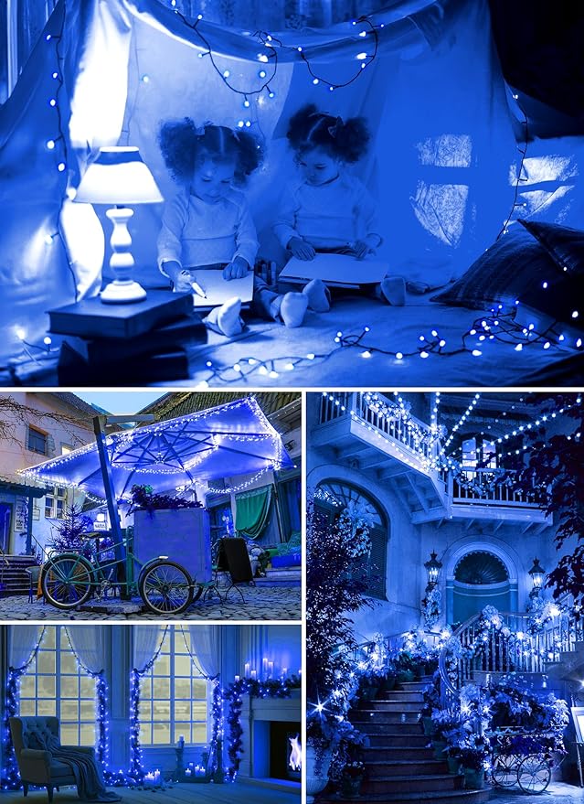 2-Pack 400LED 170FT Total Solar Outdoor Lights IP65 Waterproof Solar Powered Lights with 8 Lighting Modes for Party Garden Yard Home Holiday Tree Decoration Lighting,Blue