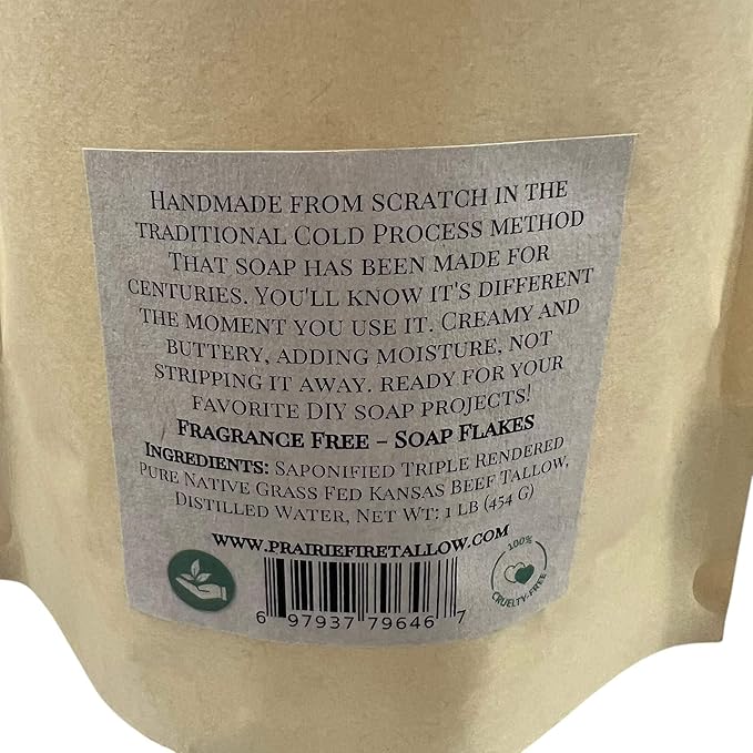 Pure Beef Tallow Soap Flakes - Made in USA - Grass Fed and Finished - Face, Body and Hair - Cleans, Moisturizes, Soothes, and Hydrates. Natural and Organic Lavender