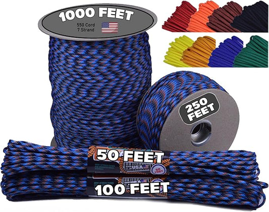 BORED? PARACORD! 550 lb Paracord - Ideal for Crafting, Camping, DIY Projects, Active & Military Outdoors - Strong Survival Rope - Tactical Parachute Cord Type III - Survival Camo 250 Feet