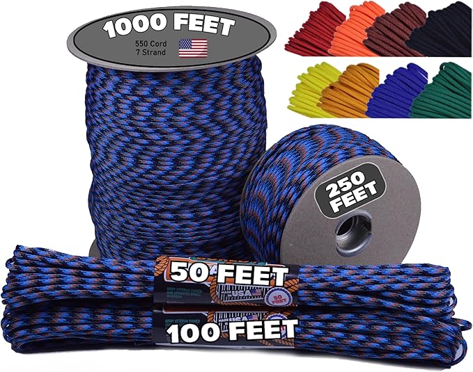 BORED? PARACORD! 550 lb Paracord - Ideal for Crafting, Camping, DIY Projects, Active & Military Outdoors - Strong Survival Rope - Tactical Parachute Cord Type III - Survival Camo 50 Feet