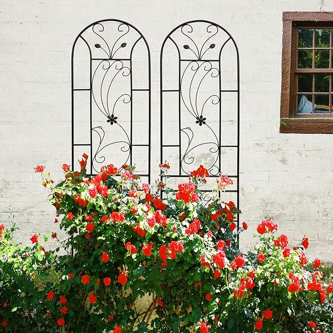 Metal Garden Trellis Rustproof Trellis for Climbing Plants Outdoor Flower Support Peacock Style (Black-4 Pack, 86.7"x19.7")