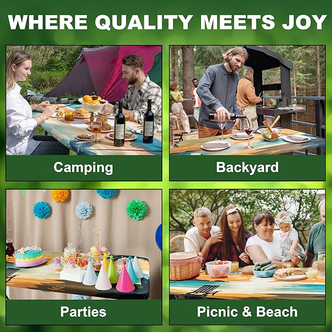 72 X 30 Inch Elastic Fitted Camping Table Cover with Bench Covers & Storage Bag, Picnic Tablecloth, Fits 6ft Picnic Tables,Washable & Reusable, Spill Resistant,Waterproof - Tropical Beach