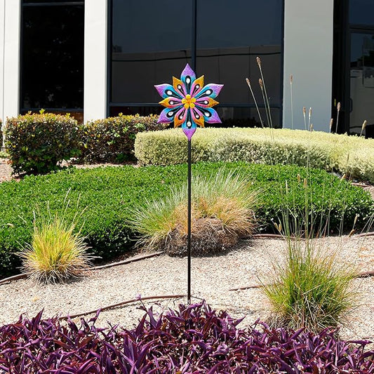 Alpine Corporation SLL2338 Metal Layered Floral Wind Spinner Garden Stake, Colorful Decor for Garden, Patio, & Lawn, 54" H