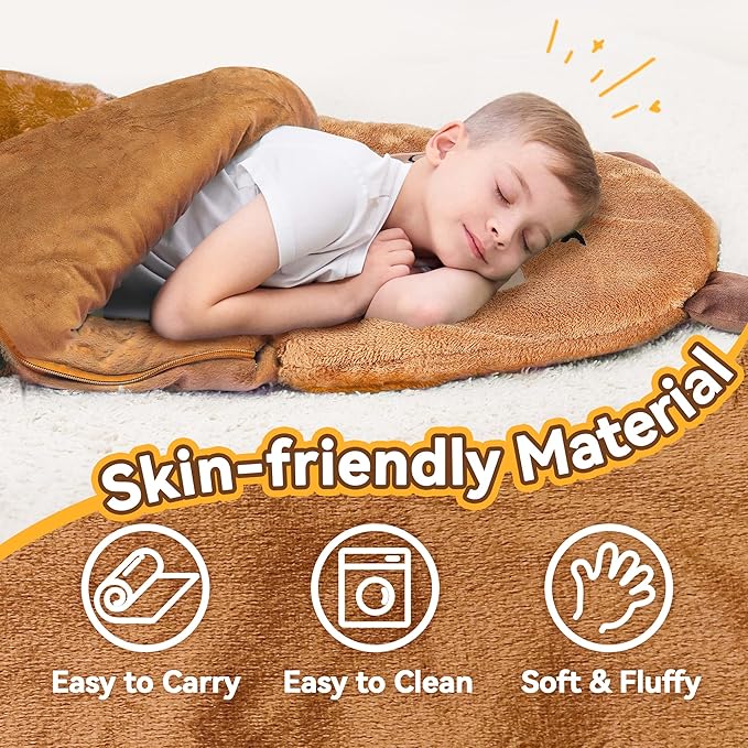 iPlay, iLearn Kid Sleeping Bag, Plush Capybara Slumber Bag, Toddler Girl Boy Nap Mat, 2 In 1 Brown Animal Pillow, Happy Travel Sleepover Daycare Preschool Birthday Gift for Age 3 4 5 6 7 8 10 12 Child