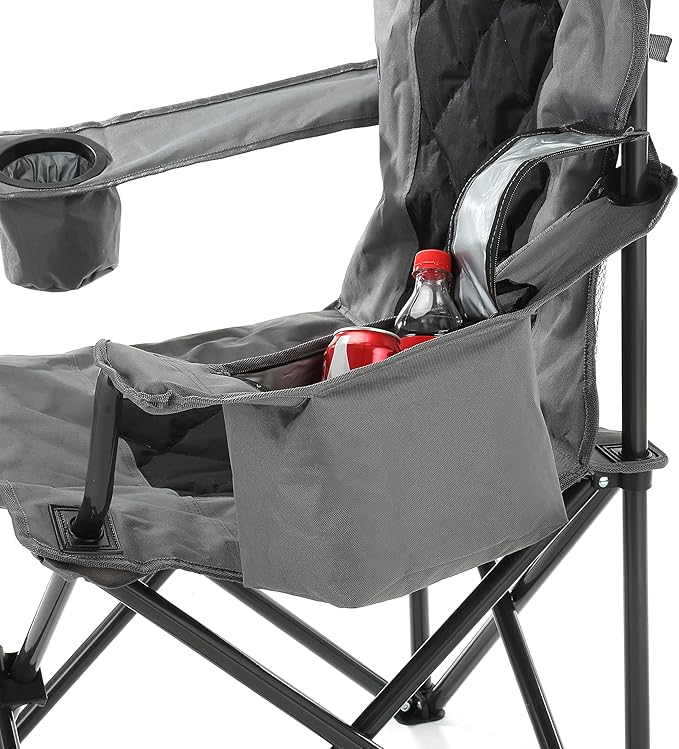 ARROWHEAD OUTDOOR Portable Folding Camping Quad Chair w/ 6-Can Cooler, Cup & Wine Glass Holders, Heavy-Duty Carrying Bag, Padded Armrests, Headrest & Seat, Supports up to 550lbs, USA-Based Support
