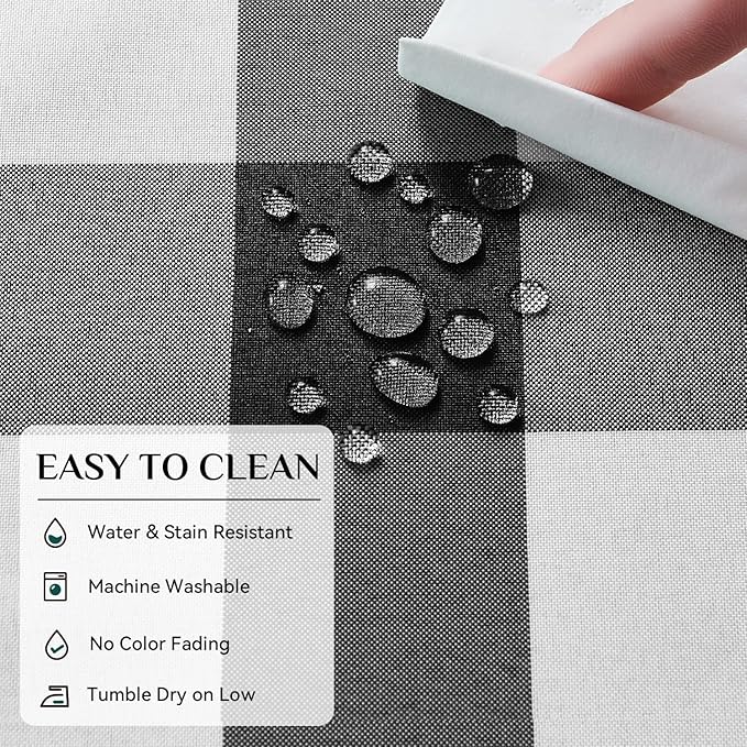 Softalker Gingham Checkered Rectangle Tablecloth - Waterproof Buffalo Plaid Table Cloth Stain Resistant Washable Table Cover for Picnic/Camping/Outdoor - Black and White, 60 x 120 Inch