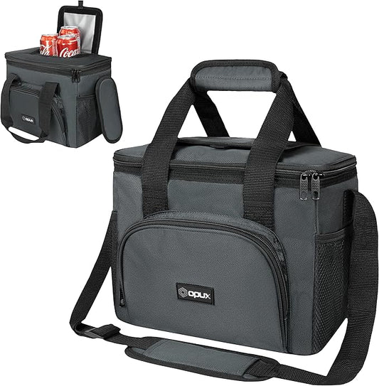 OPUX Soft Cooler Bag, Insulated Collapsible Soft Sided Cooler Lunch Cooler Bag for Men Work Camping Beach Travel, Leakproof Lunch Box 18 Cans, Gray