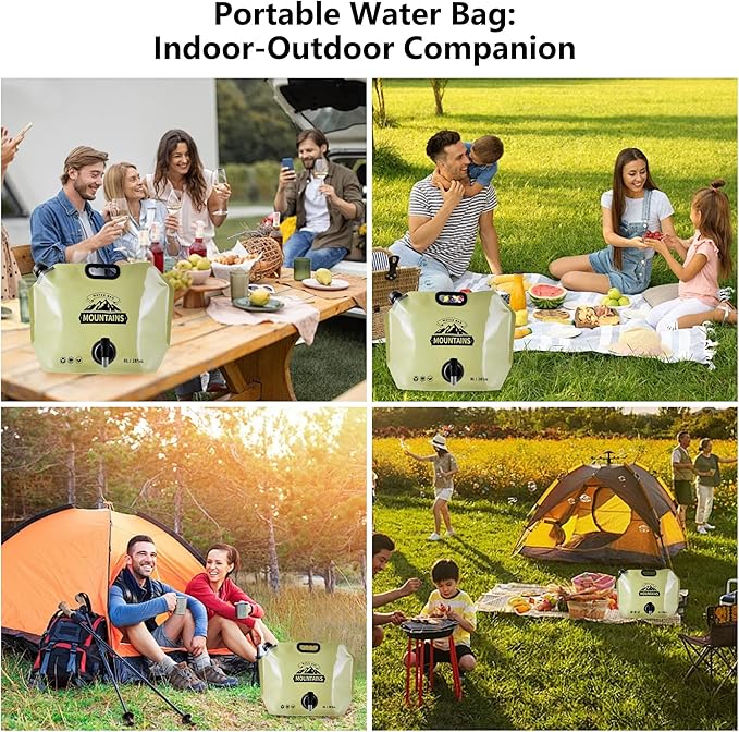 Collapsible 8L Water Storage Bag, BPA-Free Portable Folding Water Jug with Adjustable Faucet, Leakproof Emergency Water Bag for Camping, Hiking, Riding, Outdoor Sport (BEIGE, 1)