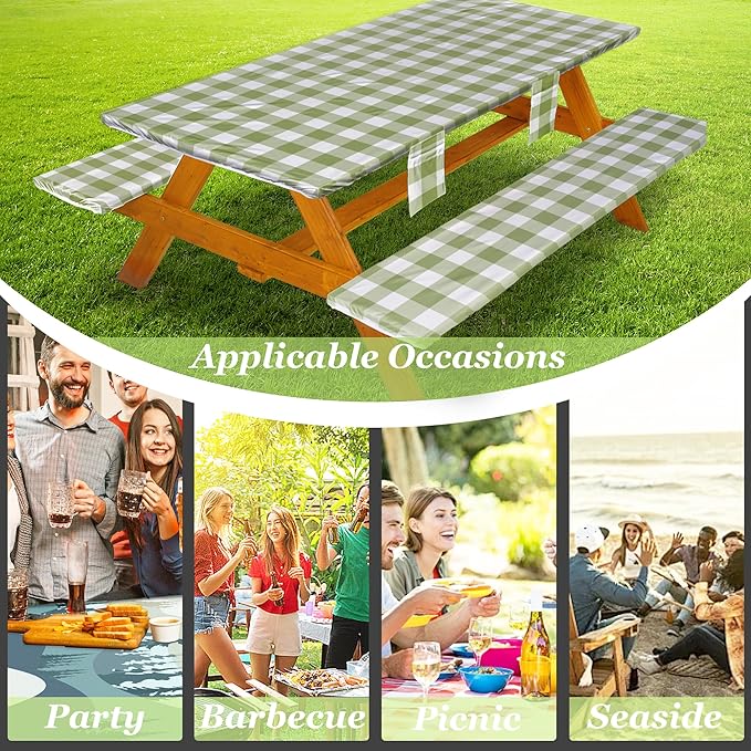 Picnic Table Cover with Bench Covers Vinyl Elastic Edges Fitted Rectangle Seat Tables Waterproof 3-Piece72X30in Set Outdoor Rectangular Folding Backing Tablecloth for Camping Over SizeTie-Dye 111