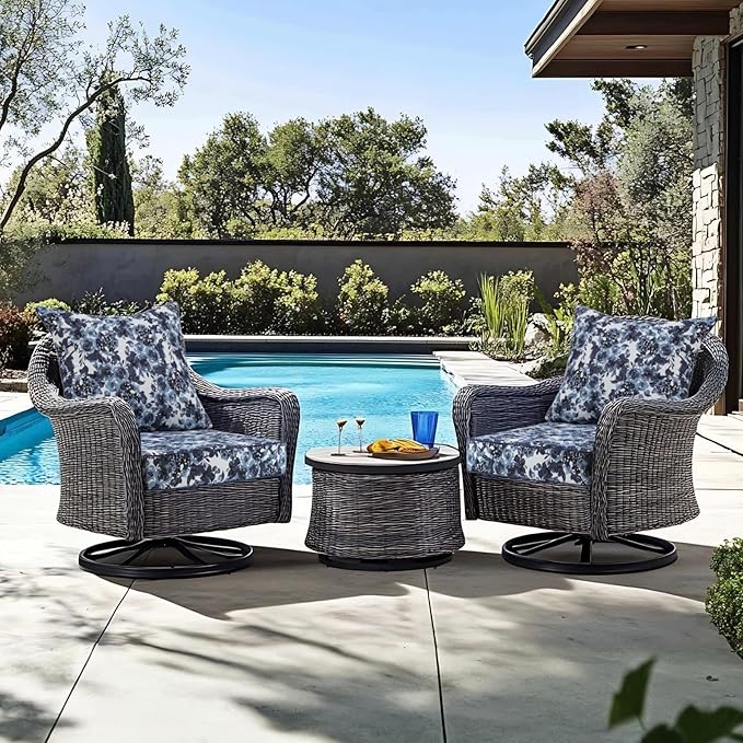 Favoyard Outdoor Seat Cushion 22 x 22 x 3 in Waterproof Pattern Fade Resistant Cover Removable Patio Furniture Cushions Deep Seat & Back Cushion Set with Adjustable Straps for Patio Chair Sofa Couch