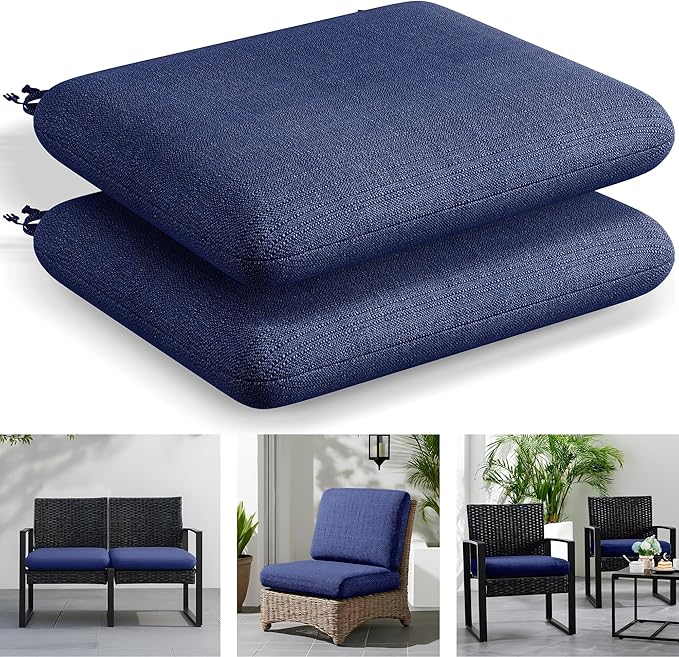 Codi Outdoor Seat Cushions for Patio Furniture 22x22 Inch, Waterproof Chair Cushion with Textured Fabric, Handles & Adjustable Straps, Fade Resistant - Set of 2, Naby Blue