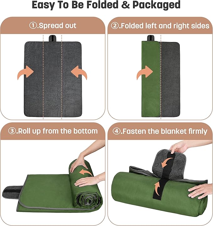 Tirrinia Waterproof Outdoor Blanket with Sherpa Lining, Windproof Triple Layers Warm Comfy Foldable for Camping Stadium, Beach, Picnic, Grass, Concerts, Car, Dog, 51''X 59'' & 59''X 80''