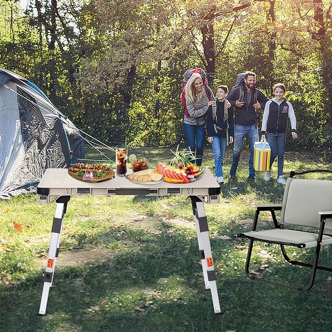 LEADALLWAY 3-in-1 Multi-Purpose Camping Table Wagon Portable Outdoor Platform Truck, Dolly & Utility Cart with 5.4" Wheels