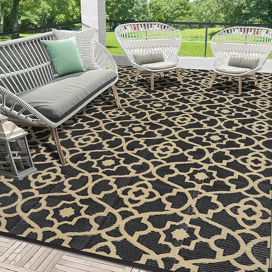 HEBE Outdoor Rug Waterproof 8x10, Reversible Plastic Straw Rug RV Camping Rug, Indoor Outdoor Patio Mat Clearance, Outside Carpet for Porch,Deck,Camper,Balcony,Backyard,Picnic