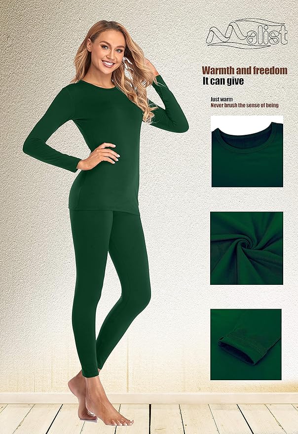 Malist Women's Thermal Underwear Ultra Soft Long Johns Top with Fleece Lined