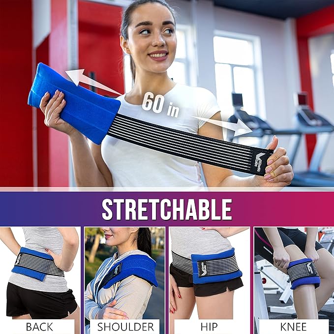 Reusable Ice Pack for Injuries with Wrap by Kinetic Labs - Hot and Cold Pack for Injuries with Strap - Ice Wrap for Hip Back Shoulder Neck Head Knee Surgery (Large)