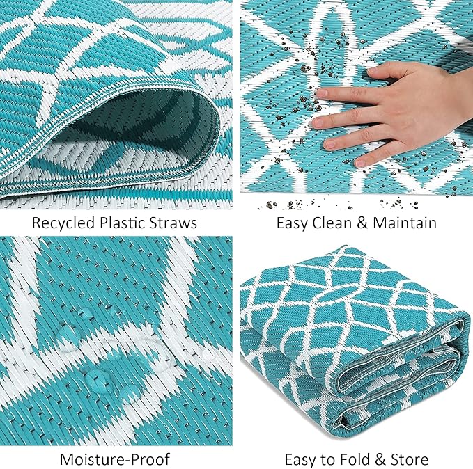 HEBE Outdoor Rug Waterproof 8x10, Reversible Plastic Straw Rug RV Camping Rug, Indoor Outdoor Patio Mat Clearance, Outside Carpet for Porch,Deck,Camper,Balcony,Backyard,Picnic