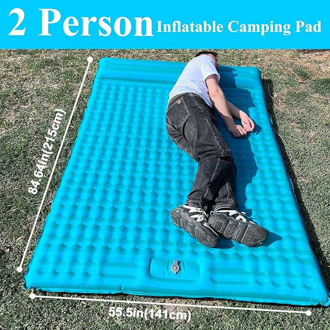 Inflatable Double Sleeping Pad for Camping, 2 Person Air Mattress Self-Inflating Camp Pad, Extra Thick & Lightweight, Ultimate Comfort for Two Campers