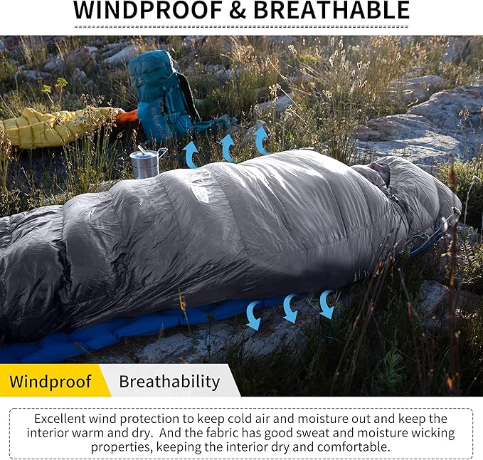 Naturehike Ultralight Down Sleeping Bag, 650FP Backpacking Sleeping Bag for Adults, 42℉ Waterproof Sleeping Bags for Camping, Hiking, Traveling with Compression Sack