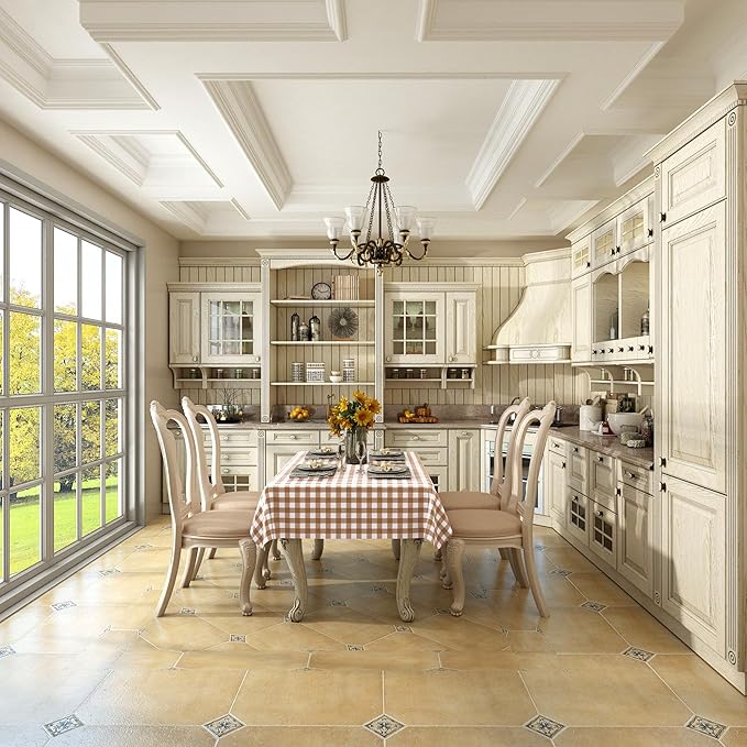 misaya Rectangle Waterproof Vinyl Table Cloth, Buffalo Flannel Backed Tablecloth, Wipeable Plastic Table Cover for Dinner, Kitchen, Outdoor (54" x 108", Brown and White)