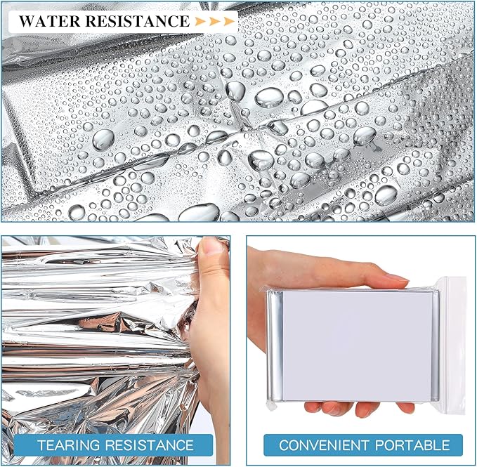 Macarrie 100 Pack Emergency Thermal Blankets Silver Foil Survival Blanket Kit for Outdoors, Camping, Hiking, Homeless, First Aid