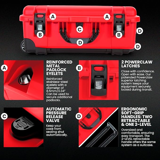 NANUK 935 Wheeled Waterproof First Aid Box Empty – Durable, Medical First Aid Organizer Case, IP67-Rated, Dustproof, Impact-Resistant, and Floats (22” x 14” x 9”) – Red