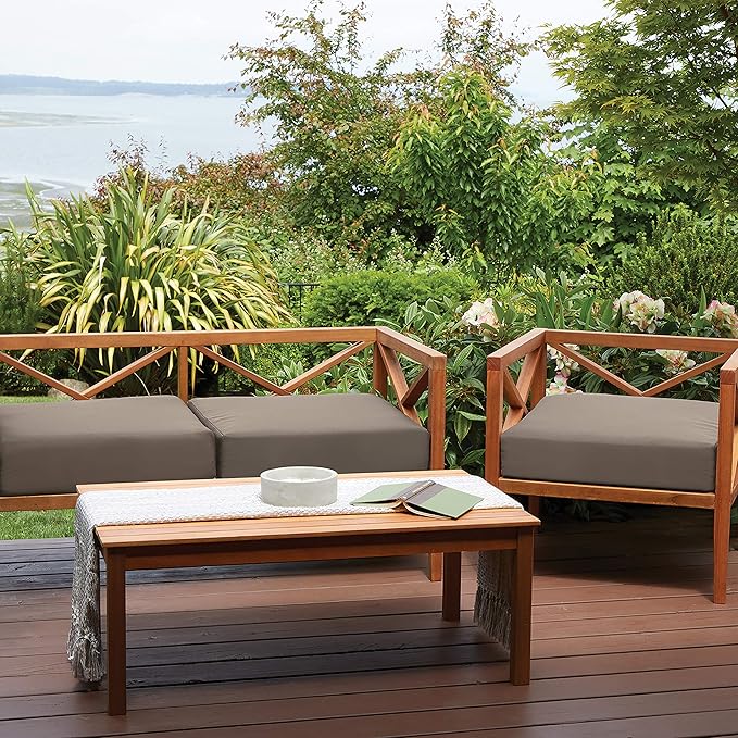 Classic Accessories Ravenna Water-Resistant 23 x 23 x 5 Inch Square Patio Seat Cushion Slip Cover & Foam, Dark Taupe, Lounge Chair Cushion