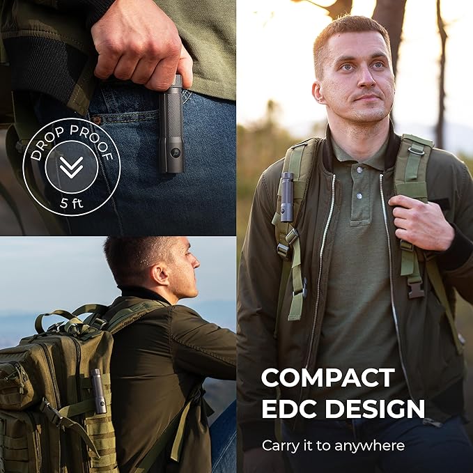 LED Rechargeable Flashlight - Super Bright 1250 High Lumens Flashlight, Waterproof IP68 Small Compact Pocket Tactical Flashlight for Home, Emergency, Rescue, Camping, Gifts for Men Platinum Grey