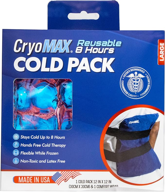 CryoMAX Cold Pack, Reusable, Latex Free, 8 Hour Cold Therapy, Large, 12" x 12" (1 Count)