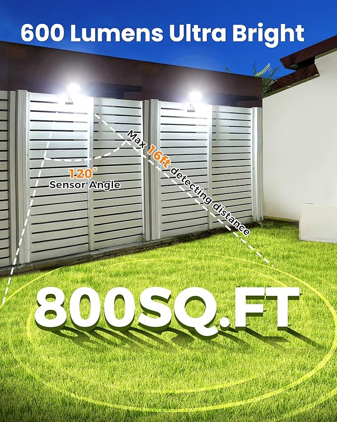 Motion Sensor Outdoor Lights with Flexible Octopus Tripod - 600LM Solar Sercurity Lights Waterproof, Dual Charging Solar Ourdoor Light for Camping,Fence, Patio (1Pack White)