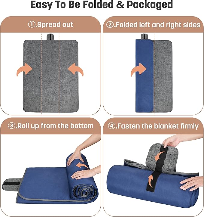 Tirrinia Waterproof Outdoor Blanket with Sherpa Lining, Windproof Triple Layers Warm Comfy Foldable for Camping Stadium, Beach, Picnic, Grass, Concerts, Car, Dog, 51''X 59'' & 59''X 80''