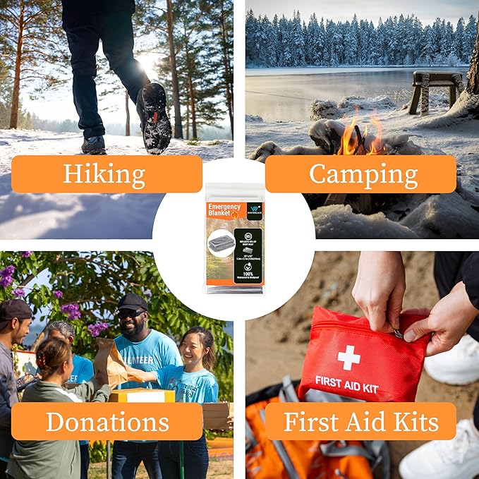 Winterlace Emergency Blankets 50-Pack (52” x 82”) Thermal Mylar Survival Rescue Camping Heat Reflective (50)