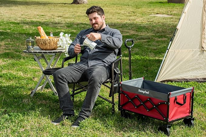 SUNNYFEEL Oversized Camping Directors Chair 2 Pack, Portable Folding Lawn Chairs for Adults Heavy Duty with Side Table,Pocket for Beach, Fishing,Picnic,Concert Outdoor, Foldable Camp Chairs