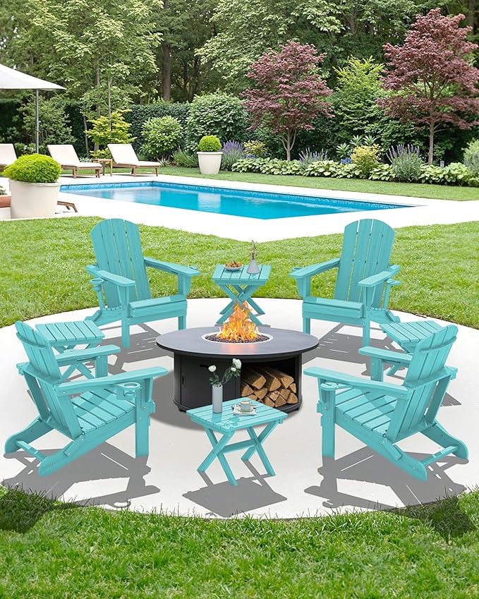 SERWALL Adirondack Side Table, No Assembly Outdoor End Table, HDPE Small Folding Table for Backyard Pool Porch, Aruba