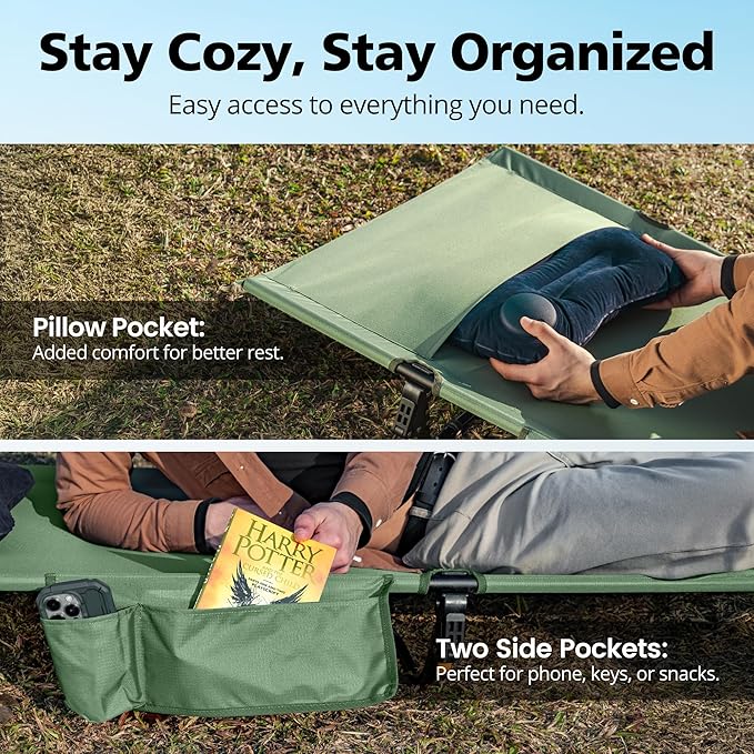 Ultralight Camping Cot for Adults, Portable Folding Camping Bed, Supports 350 lbs - Lightweight for Travel, Camping, Hiking, Backpacking, Mountaineering, Light Green