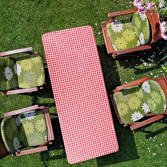 3 Pcs Plastic Picnic Table Cover Checkered Tablecloth Fitted Rectangular Table Cloth 30 x 72 Inch Vinyl Waterproof Flannel Backed with Elastic Rim for Indoor Outdoor Picnic Party