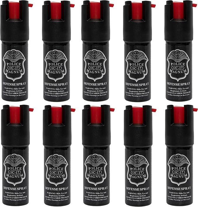 POLICE MAGNUM Mini Pepper Spray Self Defense Canisters- Max Heat Strength- Small & Discreet - Made in The USA (10 Pack 1/2oz Twist Lock)