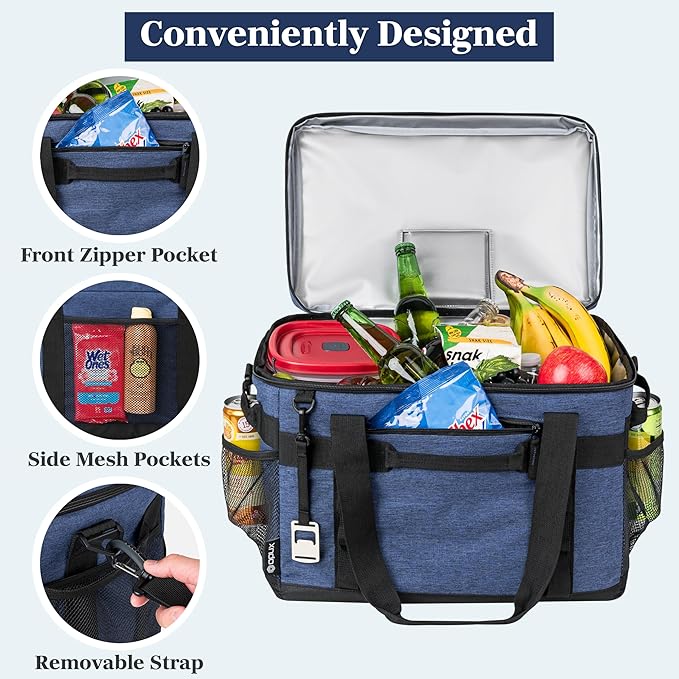 OPUX Cooler Bag, 48 Cans Insulated Soft Collapsible Portable Cooler, Soft Sided Leakproof Cooler for Beach Camping with Shoulder Strap, Ice Chest for Travel Road Trip Picnic, Navy Blue