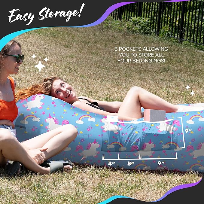 Nevlers Inflatable Lounger | 210T Polyester Inflatable Chair | No-Pump Blow Up Couch | Camping Couch Air Sofa Bed w/ 450 lbs. Cap., Pockets & Matching Bag | Use as Inflatable Couch for Adults & Kids