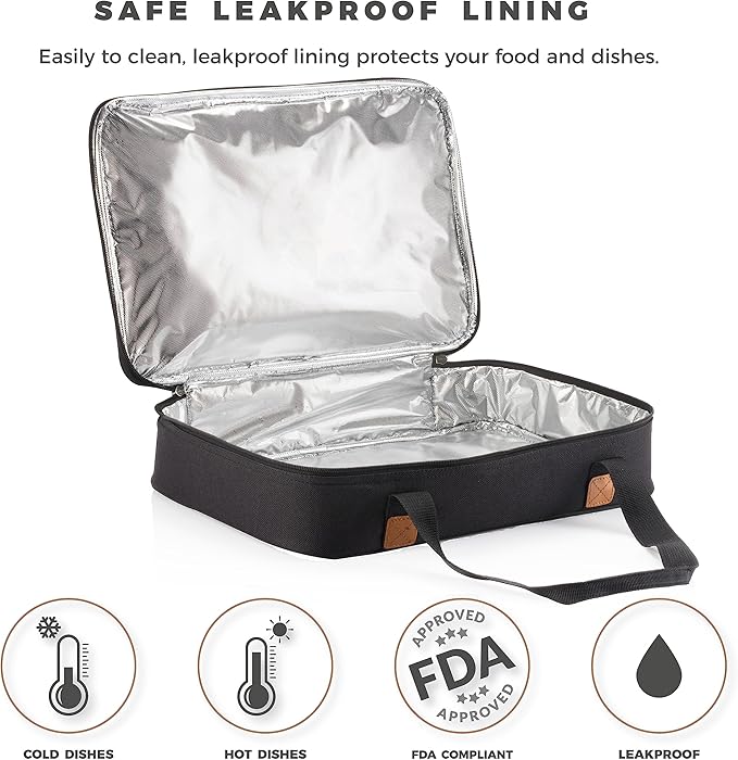 Stack Store Plus More Black Insulated Casserole Carrier for Hot or Cold Food, Lasagna Holder for Picnic, Potluck, Cookout – Fits 9”x13” or 11”x15” Baking Dish – Thermal Tote