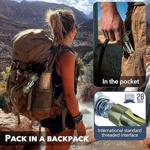 Straw Water Filter - Portable Water Purifier, Water Filtration System, Straw Water Purification System - Outdoor Emergency and Survival Gear for Hiking, Camping Accessories and Travel