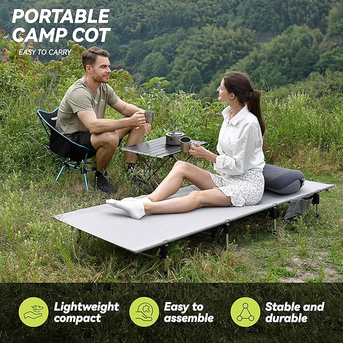 MARCHWAY Lightweight Folding Tent Camping Cot Bed with Lever Lock, Easy Setup Portable Compact for Outdoor Travel, Hunting, Hiking, Motorcycling, Support 330Lbs (Grey)