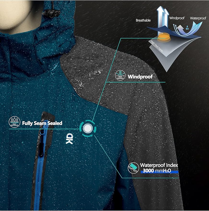 Little Donkey Andy Men's Waterproof Rain Jacket Outdoor Lightweight Hooded Raincoat for Hiking Golf Travel Fishing