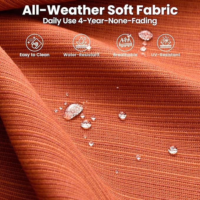 ovios 7 Pieces Patio Furniture Set with 54" Fire Pit Table, Outdoor Wicker Sofa with Comfy Cushions, All Weather High Back Rattan Couch Conversation Set, Orange Red