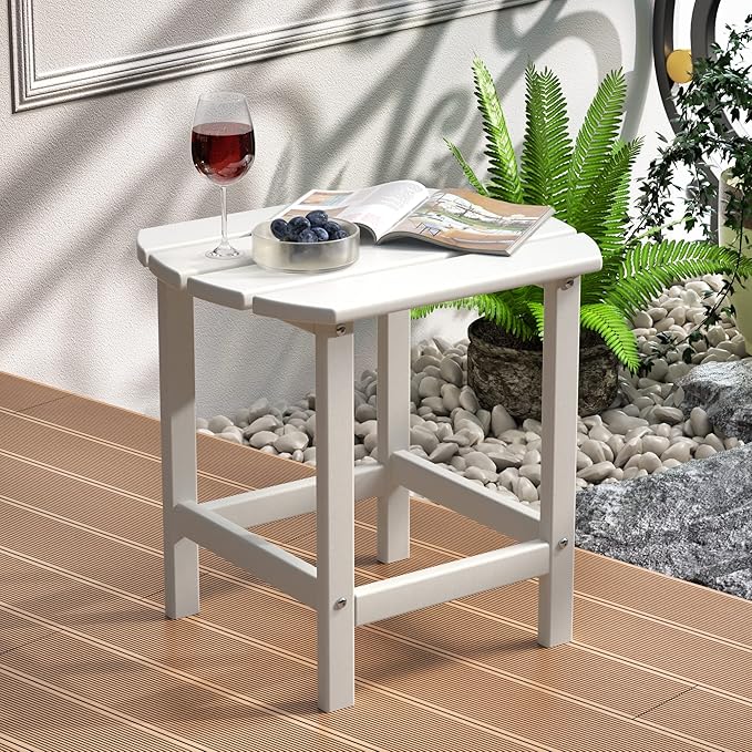 TORVA Patio Adirondack Side Table, Outdoor End Tables All-Weather Resistant HDPE Humidity-Proof Long Time Use for Deck, Lawn,Garden, Porch, Backyard End Table(White Color-1 Tier)