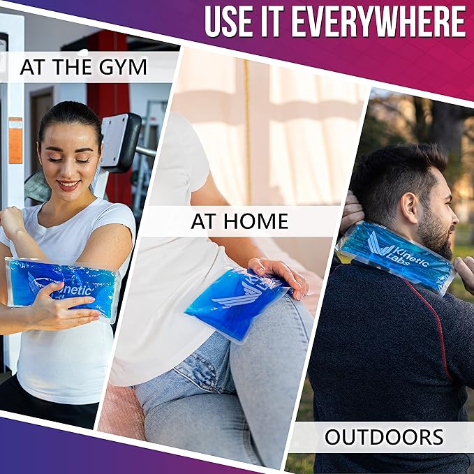 Reusable Gel Ice Packs for Injuries by Kinetic Labs (2 Pack) - Hot Cold Packs for Injuries 11" x 5.3" - Flexible Ice Packs for Back Head Knee Shoulder Neck Ankle Elbow Feet Headaches Surgery (Large)