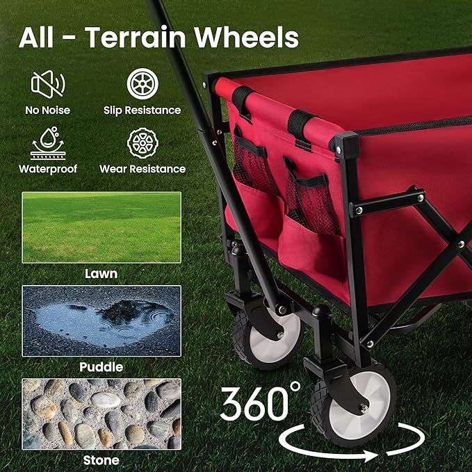 MAZING Collapsible Foldable Wagon with Tailgate Extended, 300lbs Heavy Duty Portable Lightweigh Utility Folding Wagon Cart for Grocery, Camping, Garden, Fishing