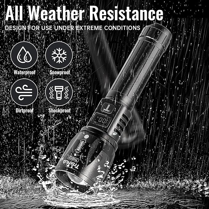 Rechargeable Flashlights 2 Pack, High Lumens Super Bright Flashlight with LCD Digital Display, 5 Adjustable Mode Powerful Tactical Flashlight, Waterproof Flashlights for Camping Hiking