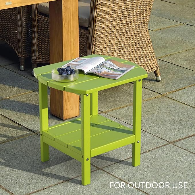 TORVA Patio Adirondack Side Table, Outdoor End Tables All-Weather Resistant HDPE Humidity-Proof Long Time Use for Deck, Lawn,Garden, Porch, Backyard End Table（Lemon Green）(2 Tier)