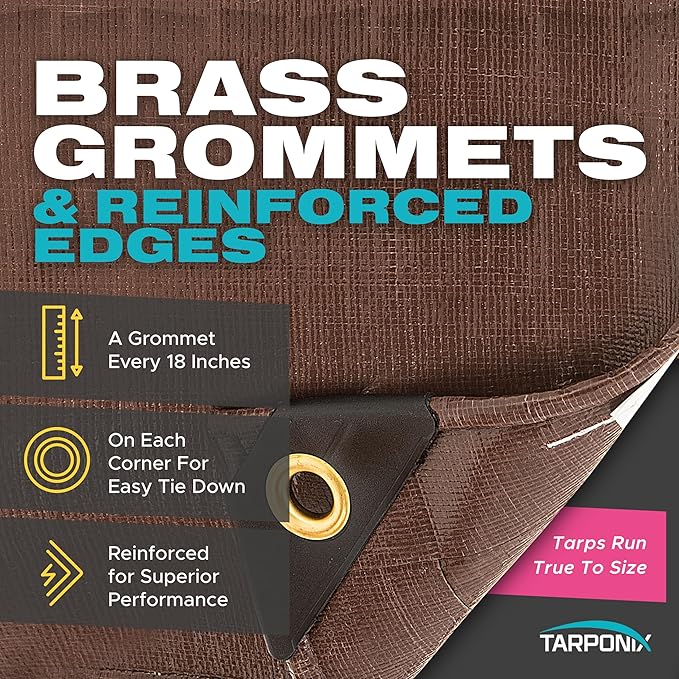 Super Heavy-Duty Brown Tarp 10' x 20' – 16 Mil Thick, All-Weather Waterproof Cover with Reinforced Edges and Sturdy Grommets